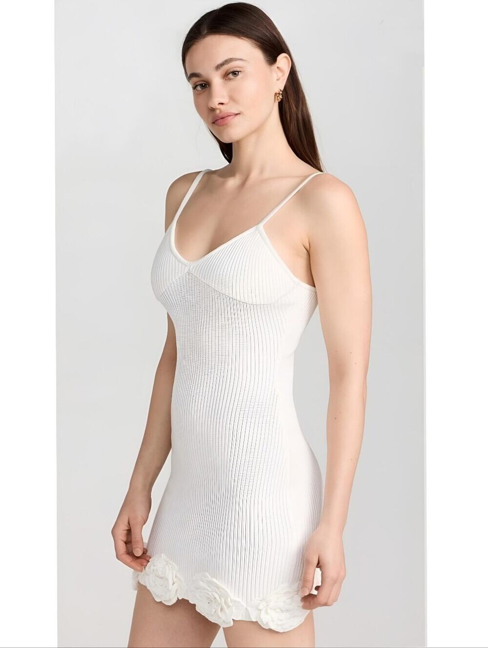 ELEXIAY Tami Rib Empire Waist Minidress – NWT – White Crochet Rosette – Size L